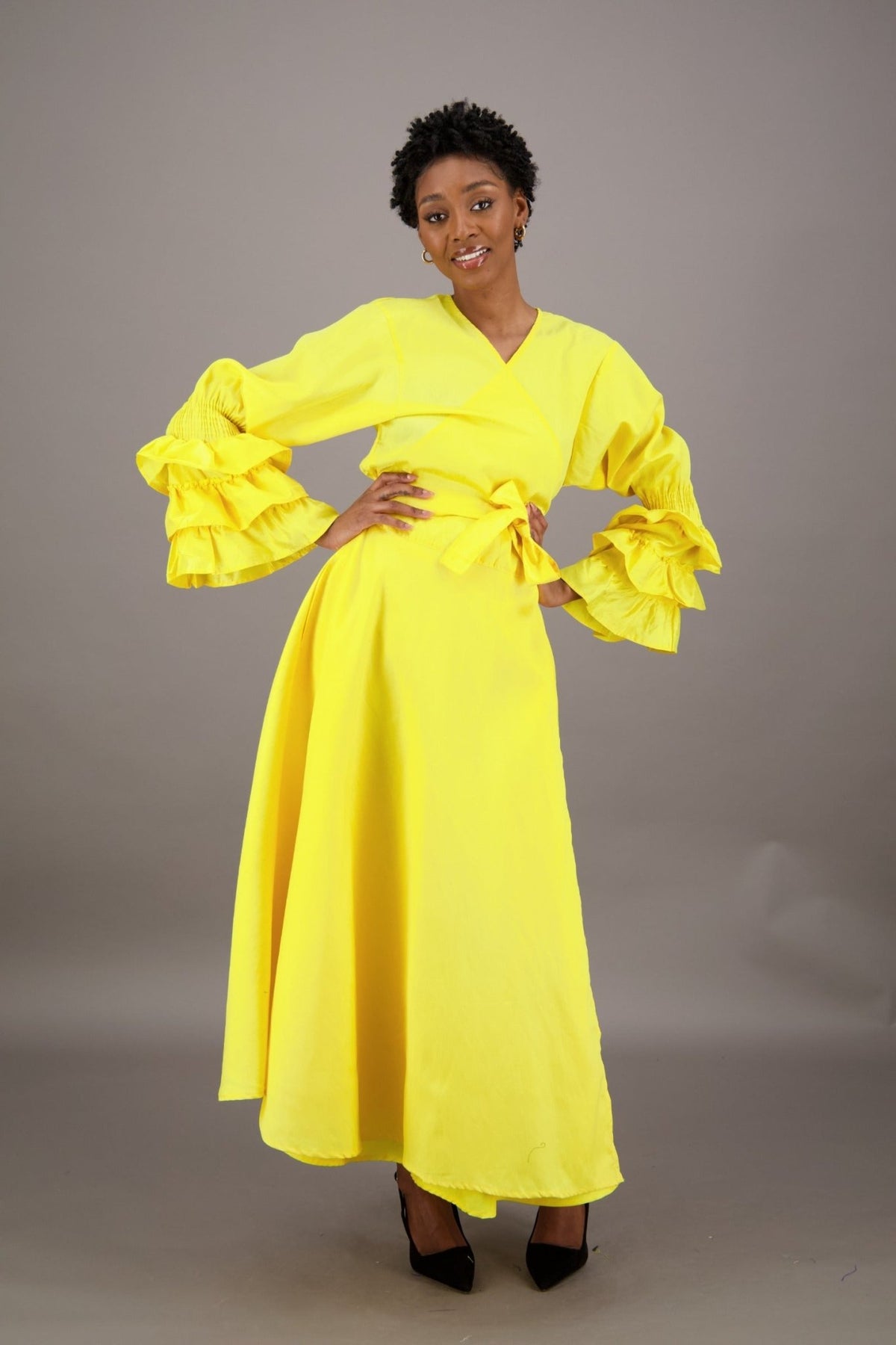 Solid Color Wrap Dress - Advance Apparels Inc