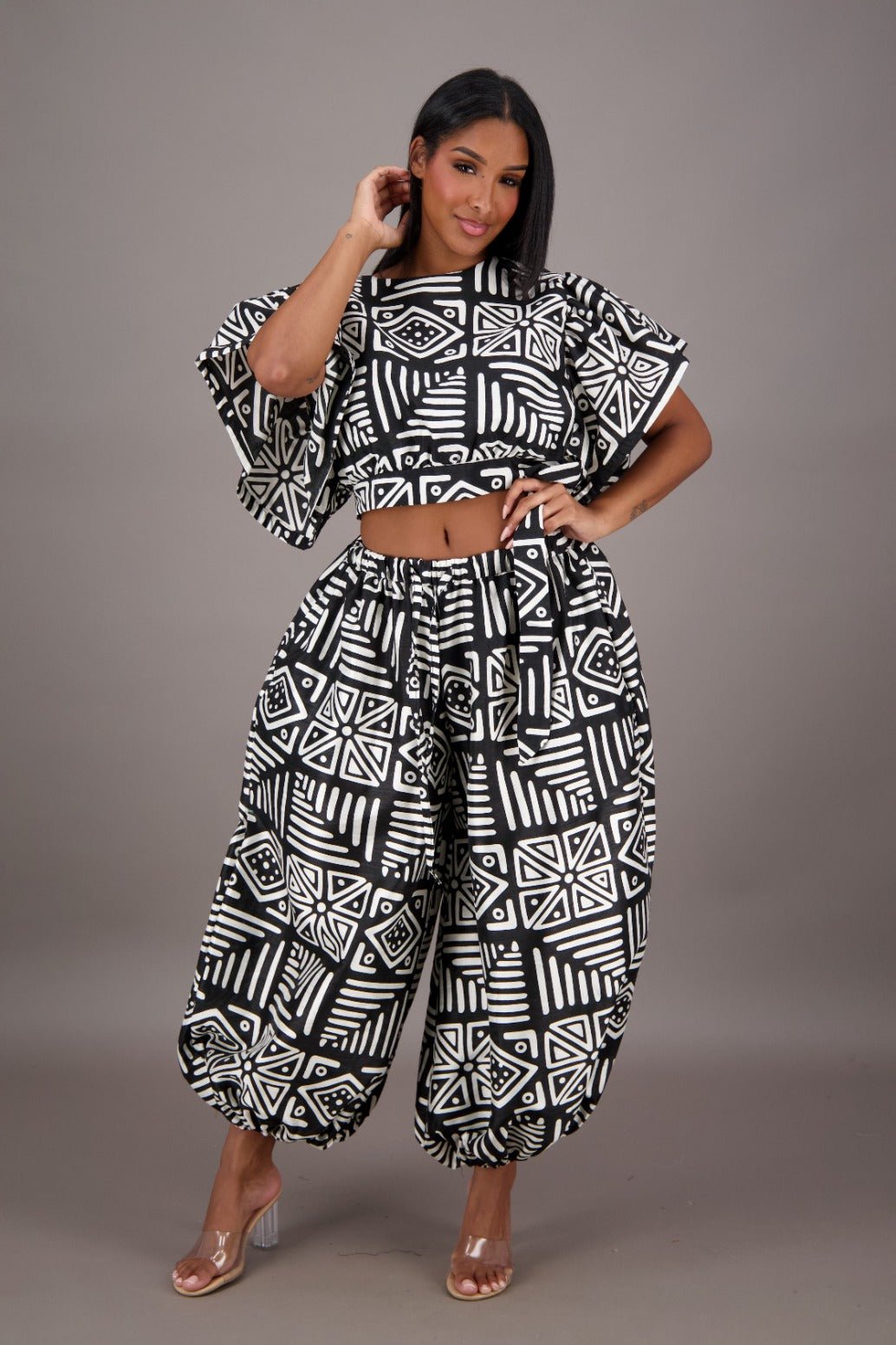 Striking Geometric Print Two Piece Set APS - 25078 - B089 - Advance Apparels Inc