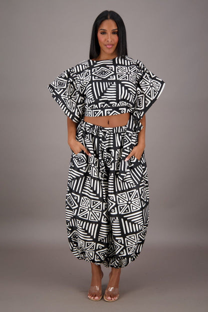 Striking Geometric Print Two Piece Set APS - 25078 - B089 - Advance Apparels Inc