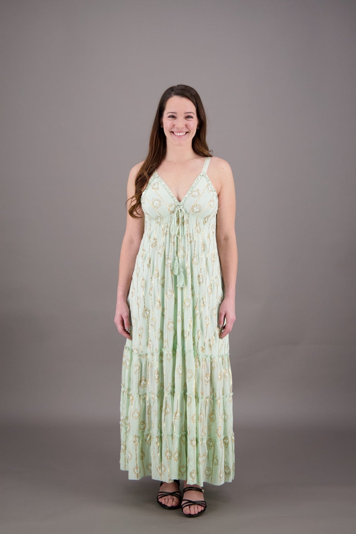 Sunset Tiered Boho Lurex Dress 24915 - Advance Apparels Inc