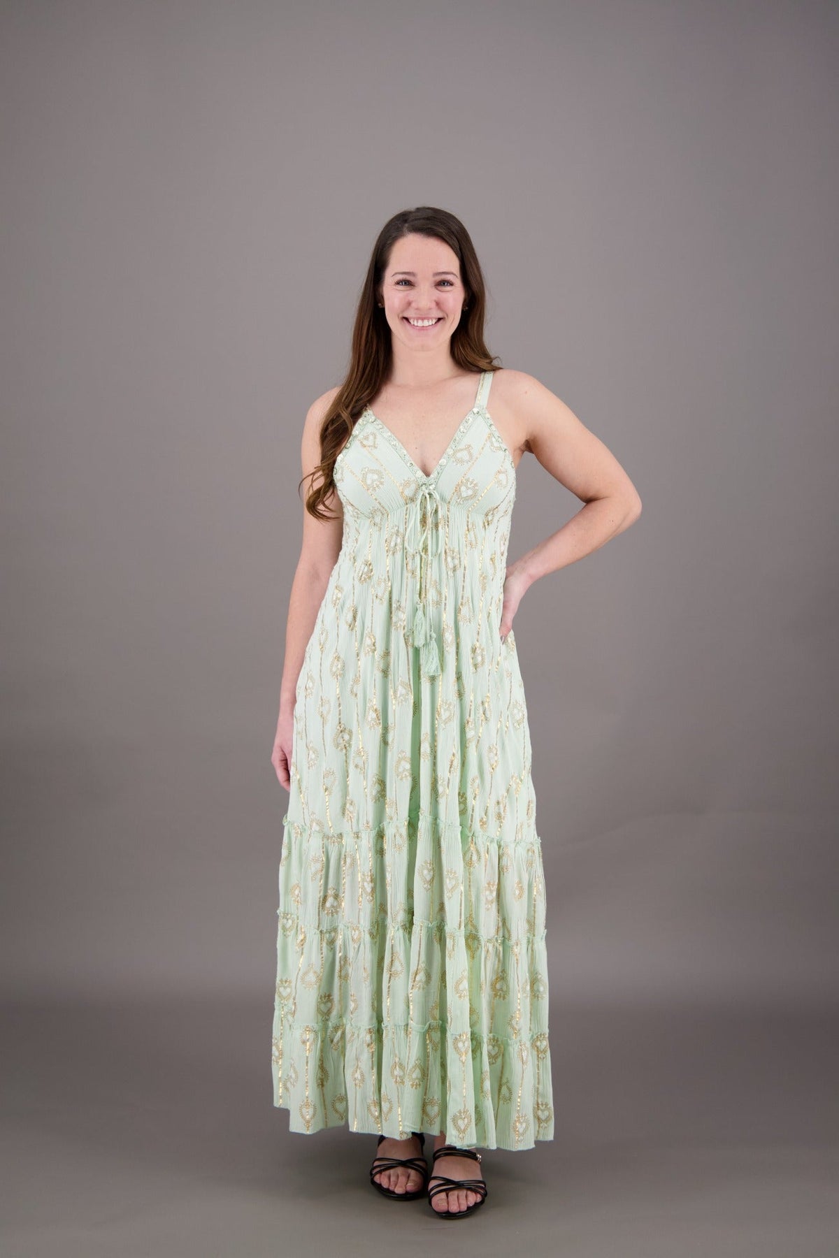 Sunset Tiered Boho Lurex Dress 24915 - Advance Apparels Inc