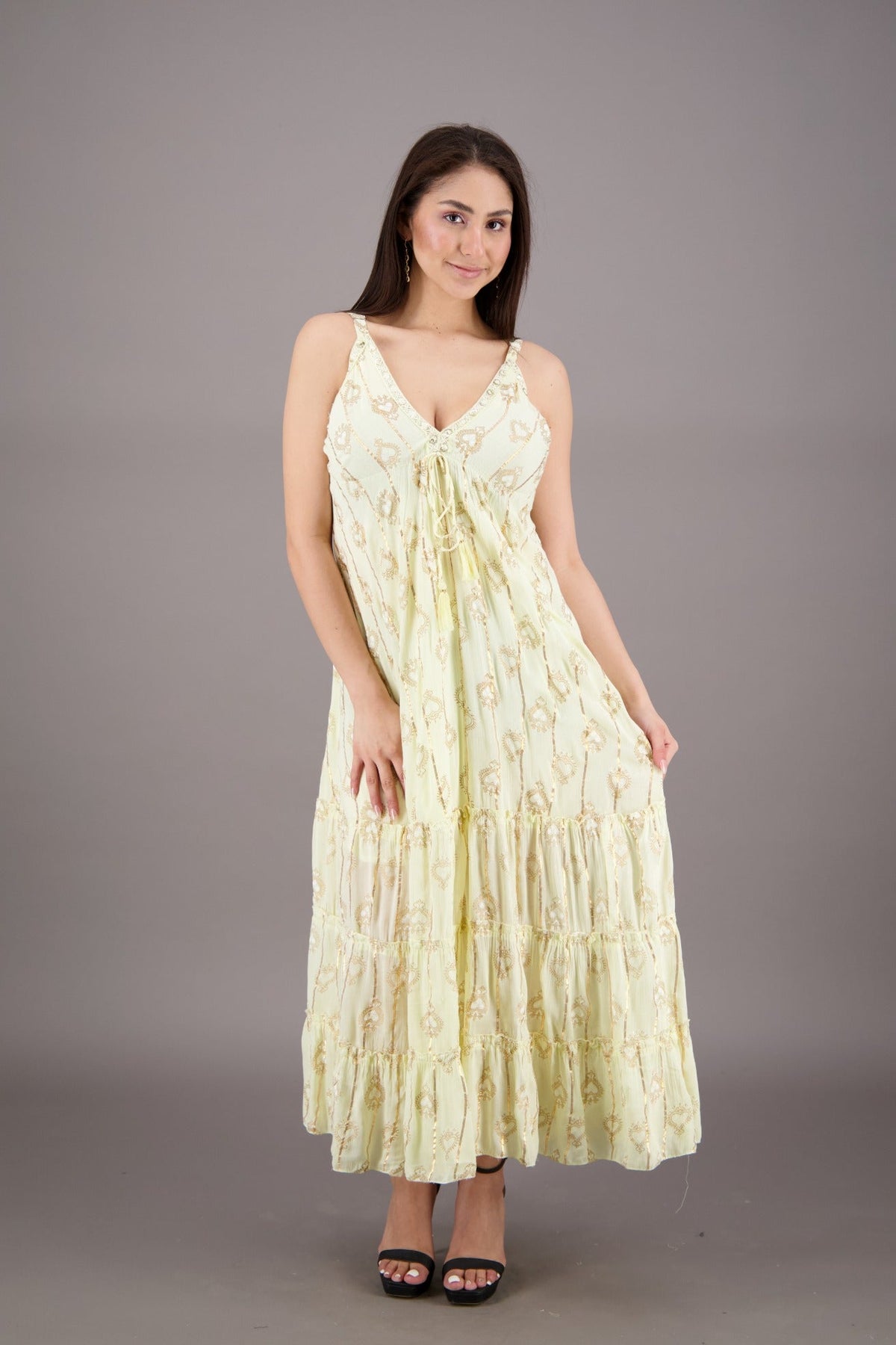 Sunset Tiered Boho Lurex Dress 24915 - Advance Apparels Inc