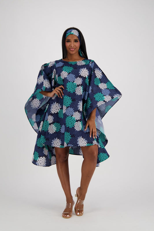 Teal Petal Oversized Cape Dress AD - 25032 - B061 - Advance Apparels Inc