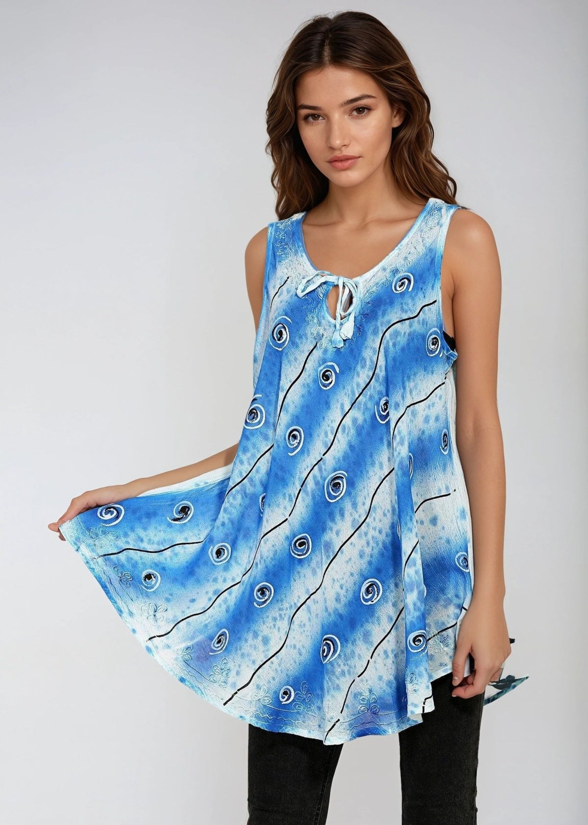 Tie Dye Lace Up Tank Top 19235 - Advance Apparels Inc