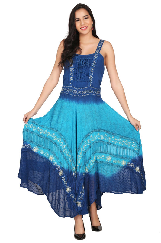 Tri Color Acid Wash Maxi Dress 1466 - Advance Apparels Inc