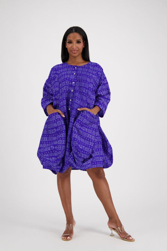Tribal Blue Ruffle Shirt Dress AD-25014-B075 - Advance Apparels Inc