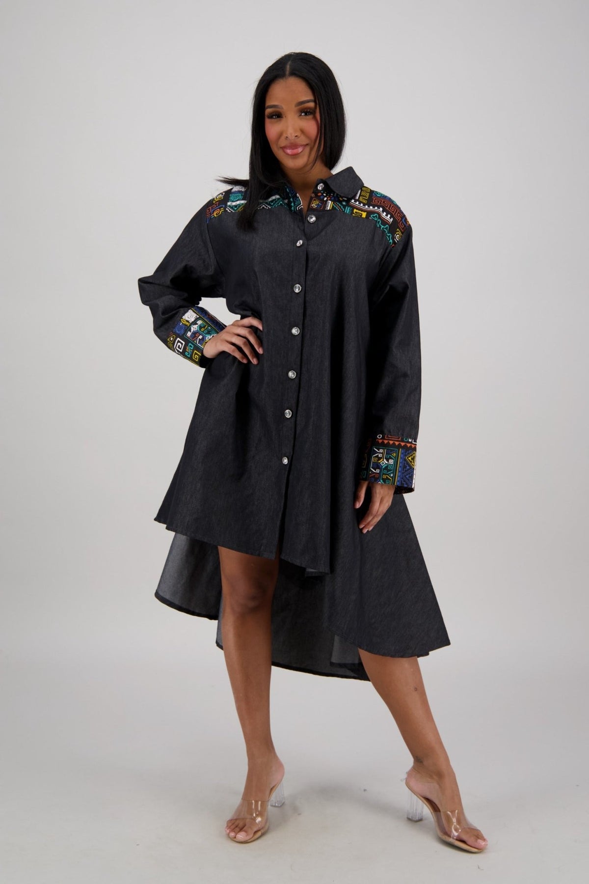 Vibrant Accents Hi - Lo Black Denim Dress AD - 25092 - Advance Apparels Inc