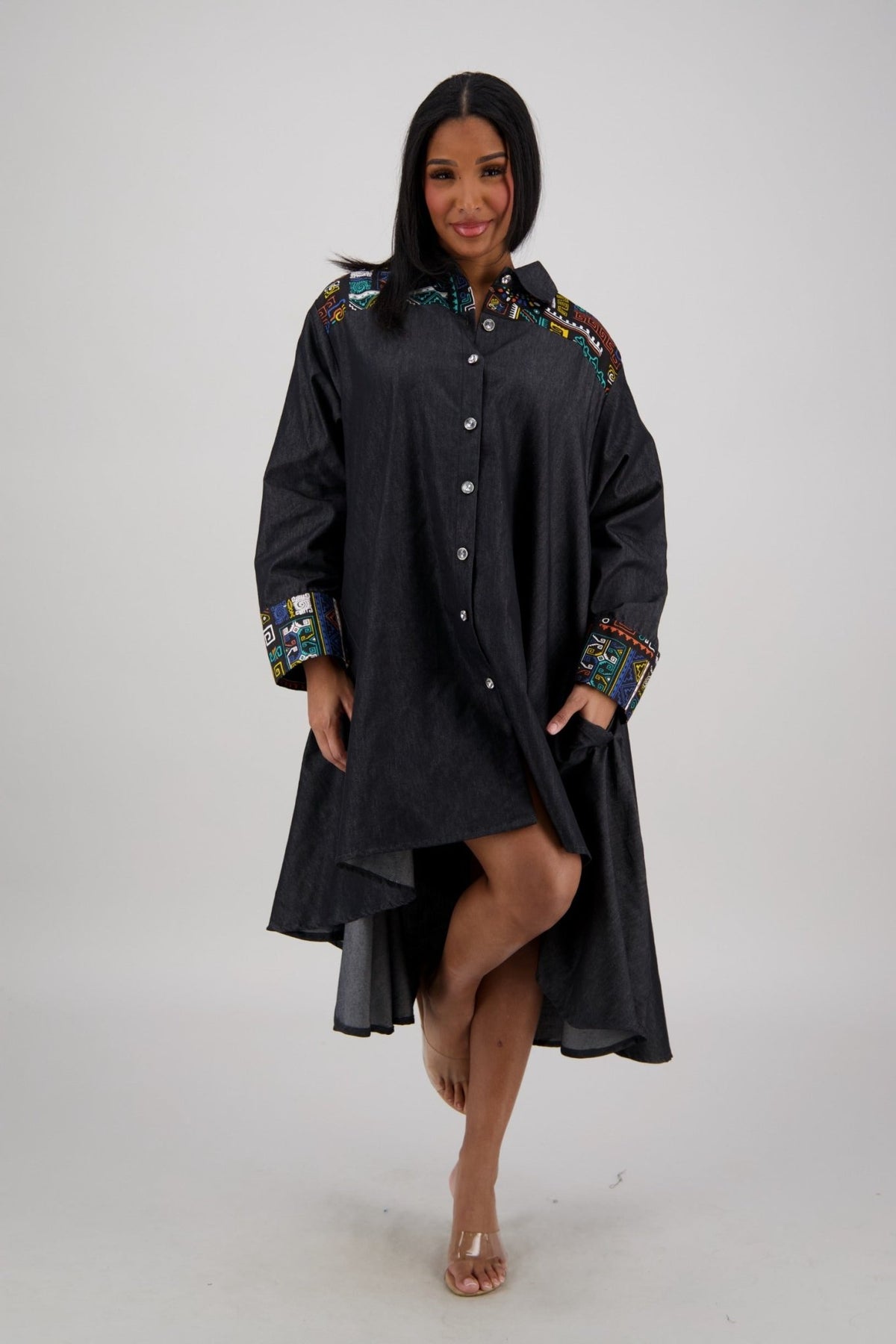 Vibrant Accents Hi - Lo Black Denim Dress AD - 25092 - Advance Apparels Inc