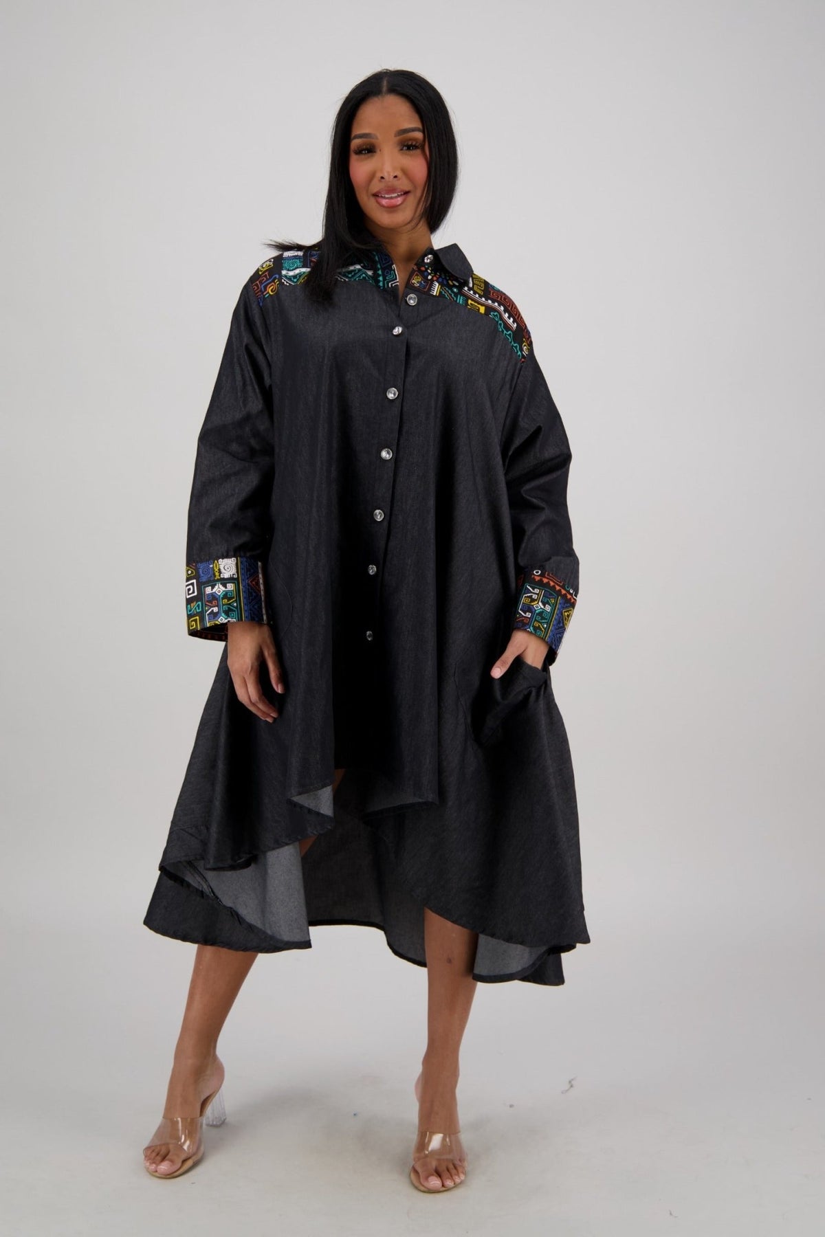 Vibrant Accents Hi - Lo Black Denim Dress AD - 25092 - Advance Apparels Inc