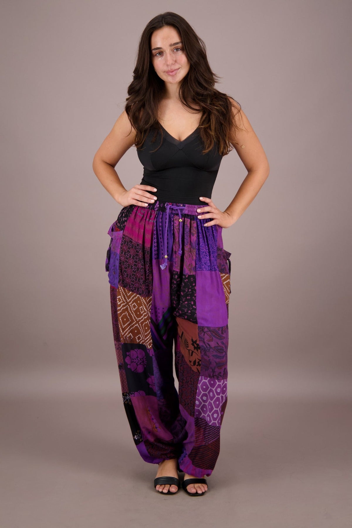 Wide Leg Patchwork Pants PAT - 3259 - Advance Apparels Inc