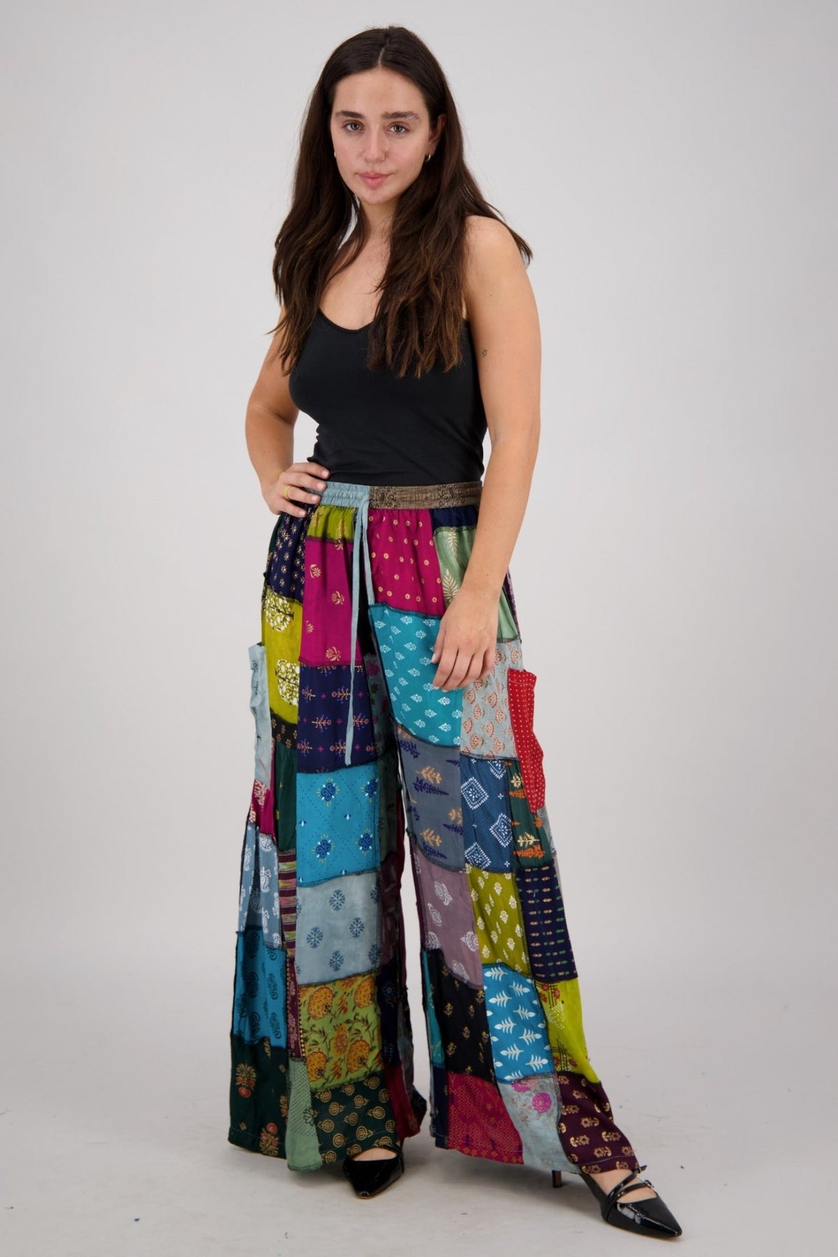 Wide Leg Patchwork Pants PAT - 3518 - Advance Apparels Inc