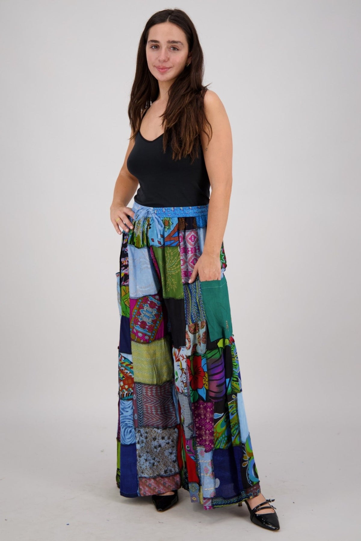 Wide Leg Patchwork Pants PAT - 3518 - Advance Apparels Inc