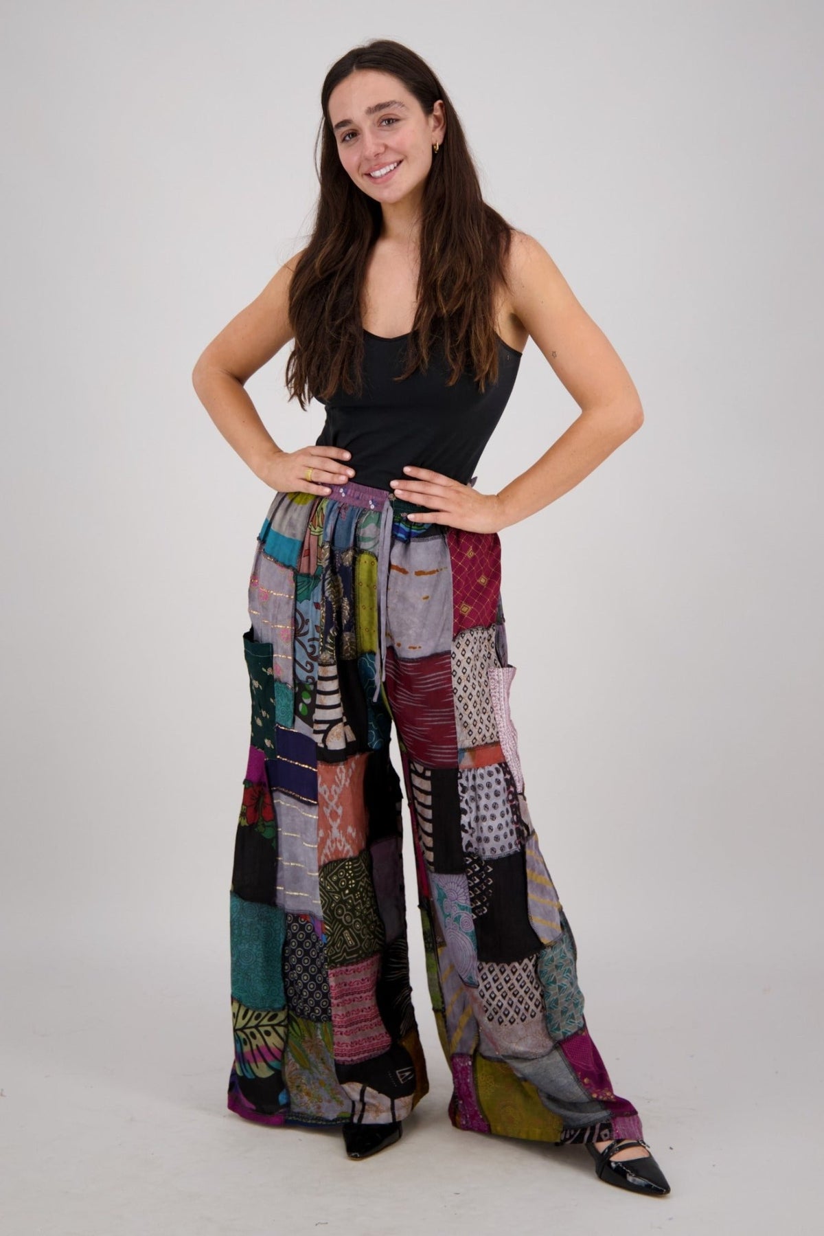 Wide Leg Patchwork Pants PAT - 3518 - Advance Apparels Inc